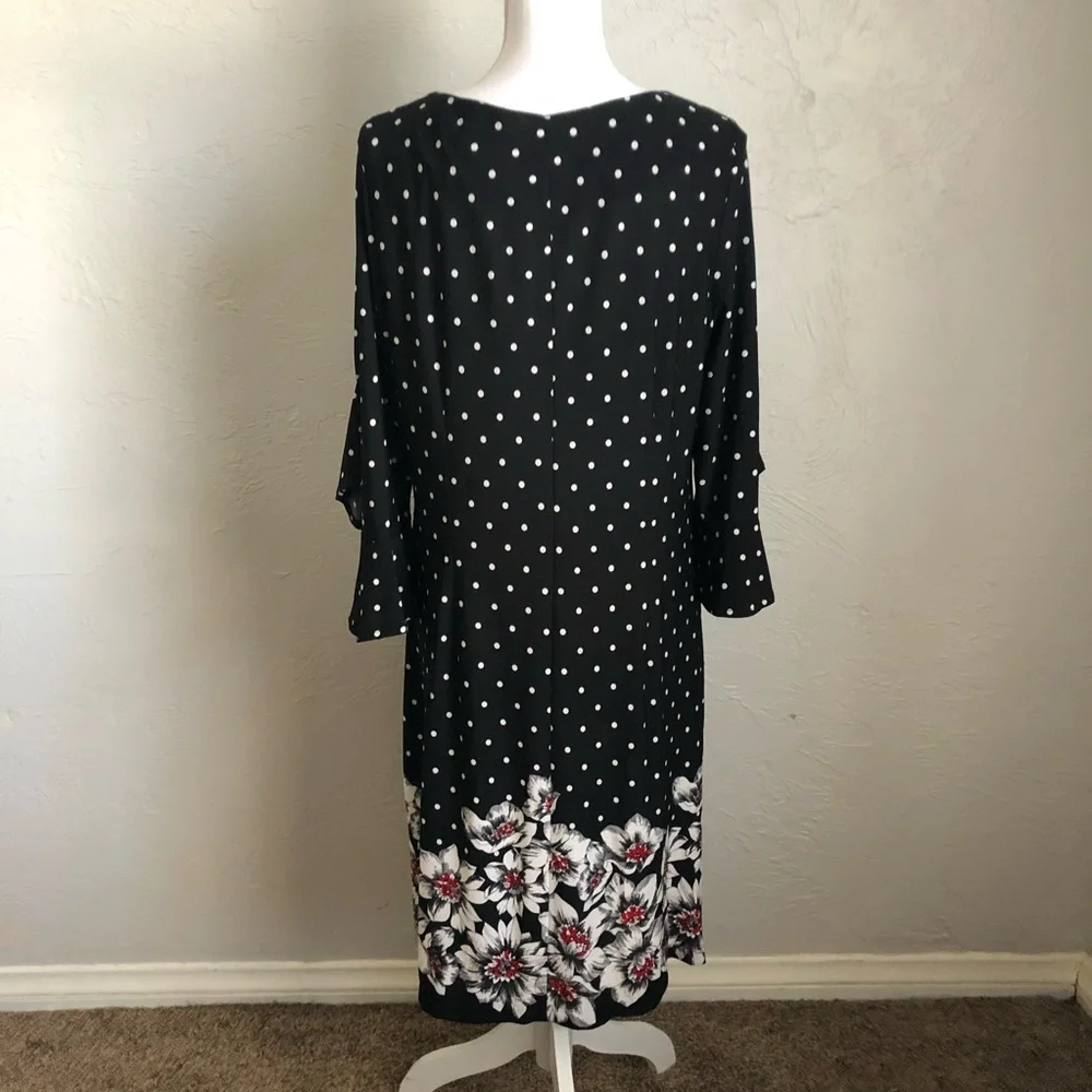 Sandra Darren Polka Dot Shift Dress with Floral Bottom 14 Black White Red - Picture 10 of 15
